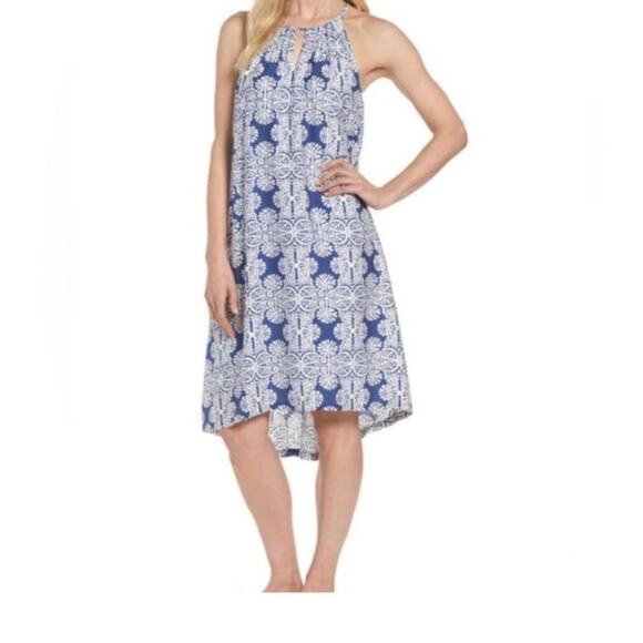 Vineyard Vines Mirrored Leaves Trapeze Halter Dress Silk Blend, Flowy Size 6 - Picture 1 of 14